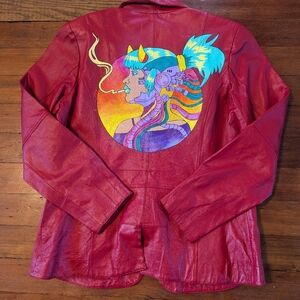 Hand painted up cycled OOAK leather cyberpunk jacket